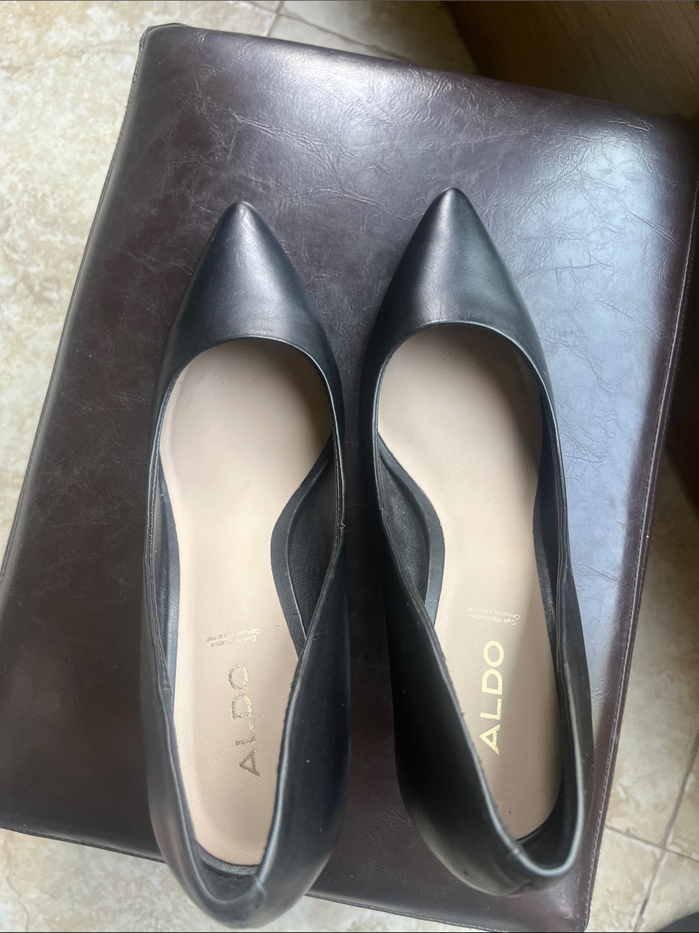 Aldo Flex Black Leather Pointed-Toe Pumps Size 8 - Picture 10 of 16